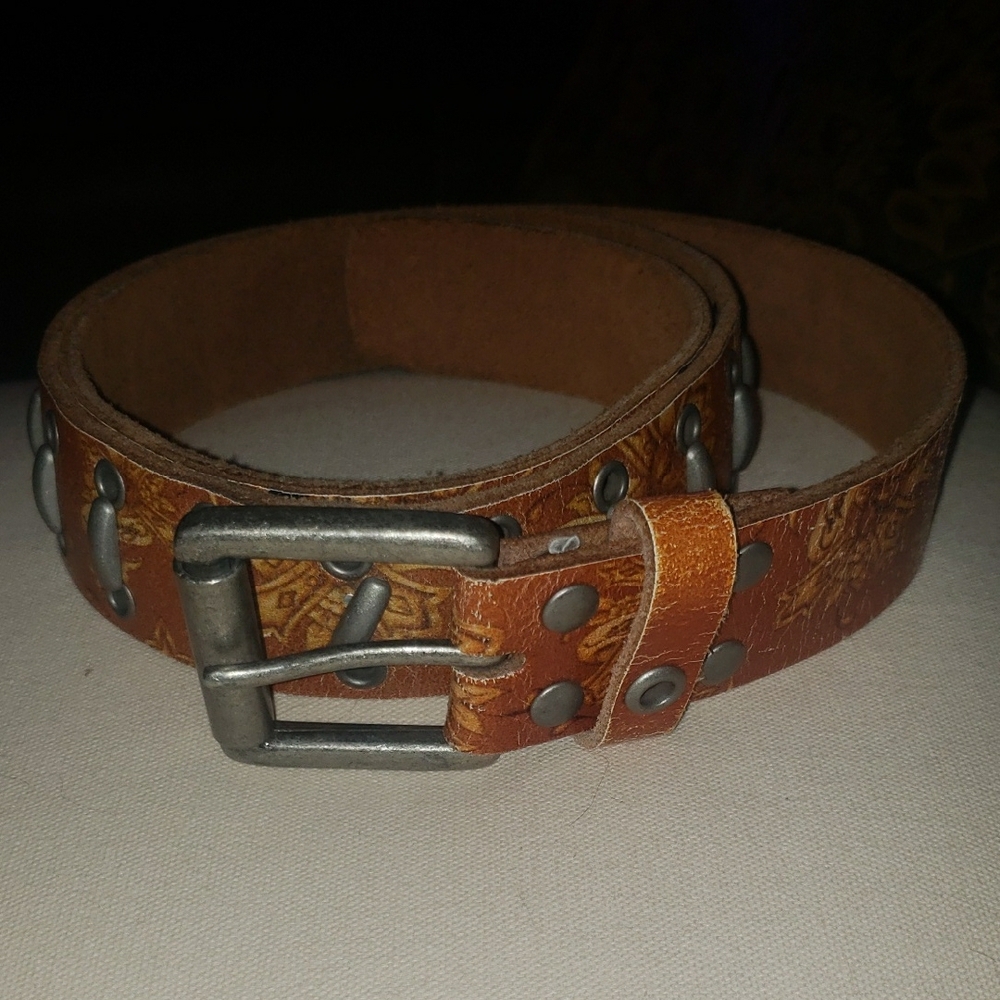 ED HARDY Brown Leather Belt with Metal Accents